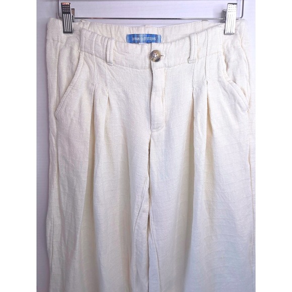 Urban Outfitters Pants - Urban Outfitters Wide Leg Linen Blend Trousers Cream Ivory SZ 0 2 Spots on Left